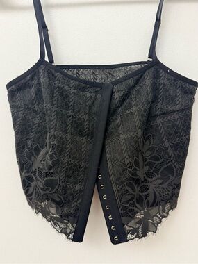 aerie Black Lace Bustier Camisole with Hook Front